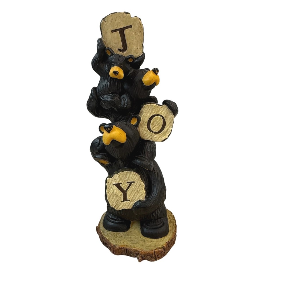 Big Sky Carvers Bearfoots Bear Totem Joy 7" Christmas  Black Resin Jeff Fleming